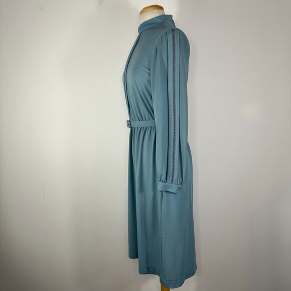Vtg 80s David Warren Mock Neck Belted Waist Midi Dress Gray Sz 10 Long Sleeve - Picture 7 of 15